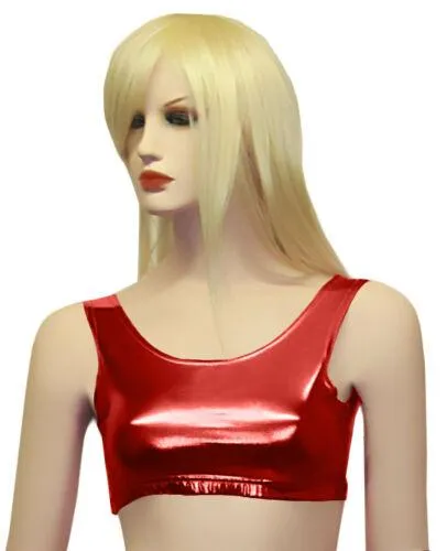 New Ladies Women Shiny Metallic Dance Crop Top Vest Top 5 Colours