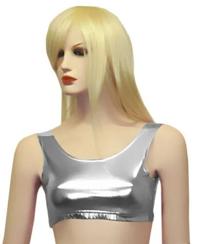 New Ladies Women Shiny Metallic Dance Crop Top Vest Top 5 Colours