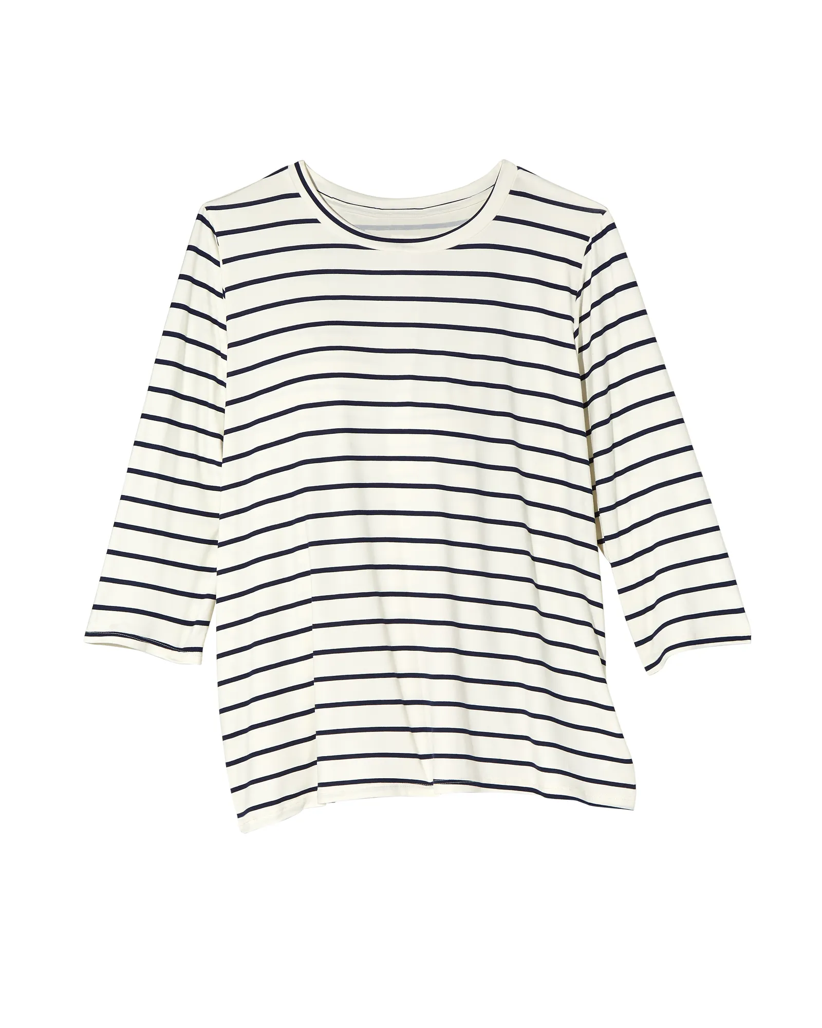 Nina 3/4 Sleeve Pleat Back Tee | Ivory / Navy