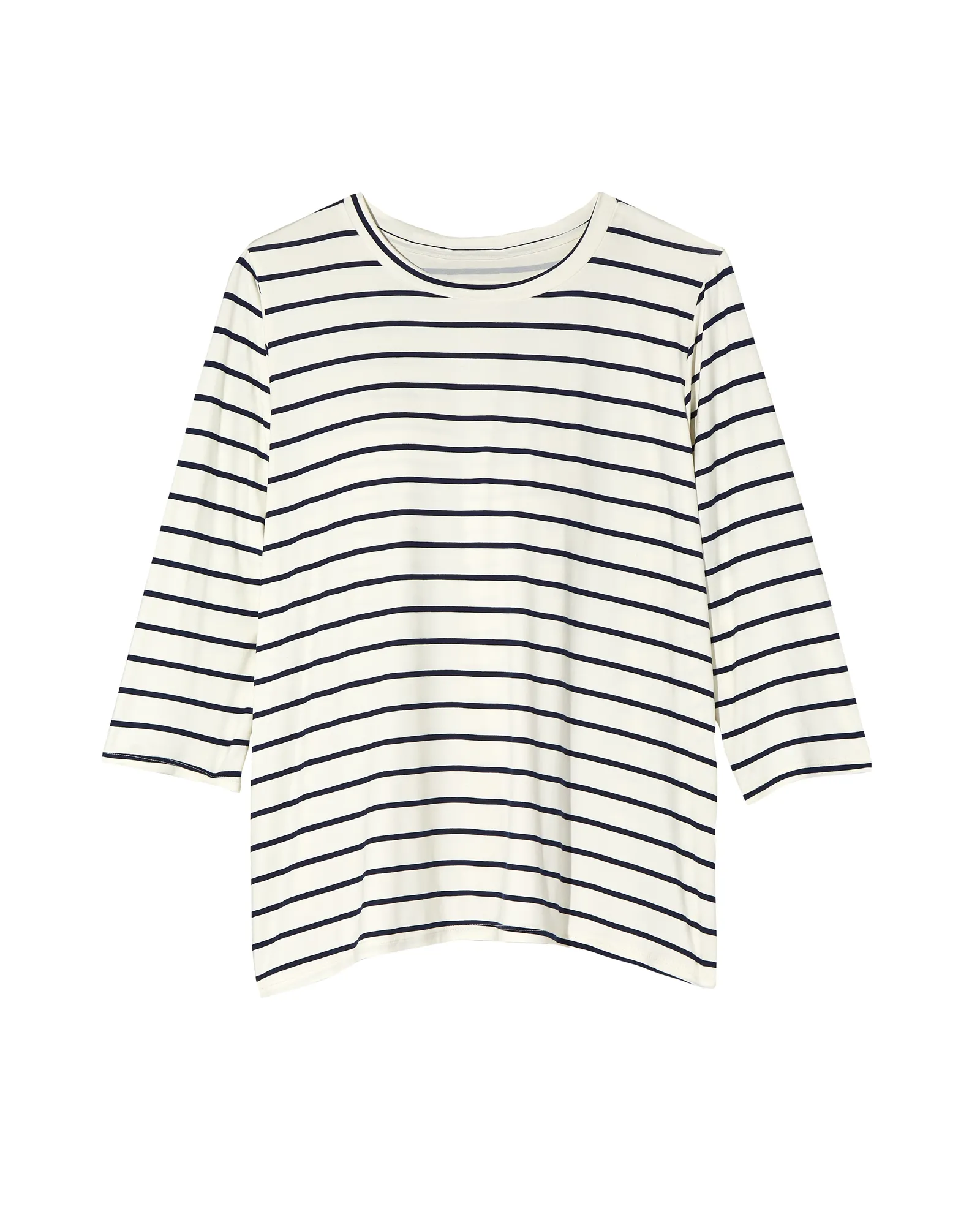 Nina 3/4 Sleeve Pleat Back Tee | Ivory / Navy