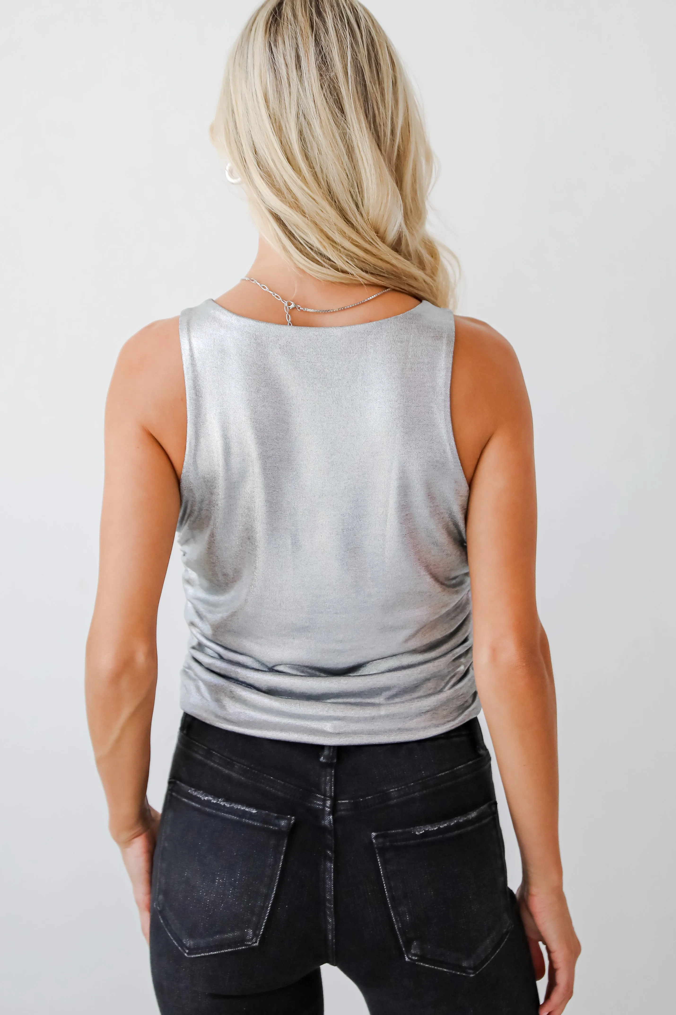 Notorious Radiance Silver Metallic Ruched Tank