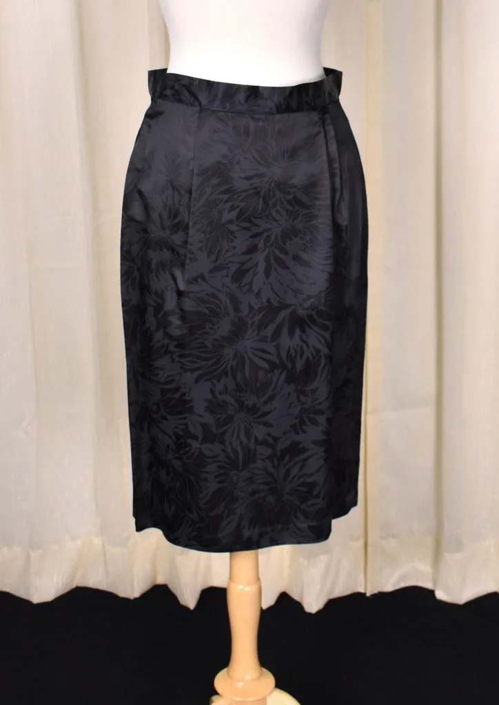 NWT 1990s Black on Black Floral Skirt Suit