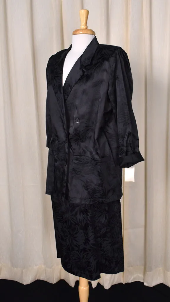 NWT 1990s Black on Black Floral Skirt Suit