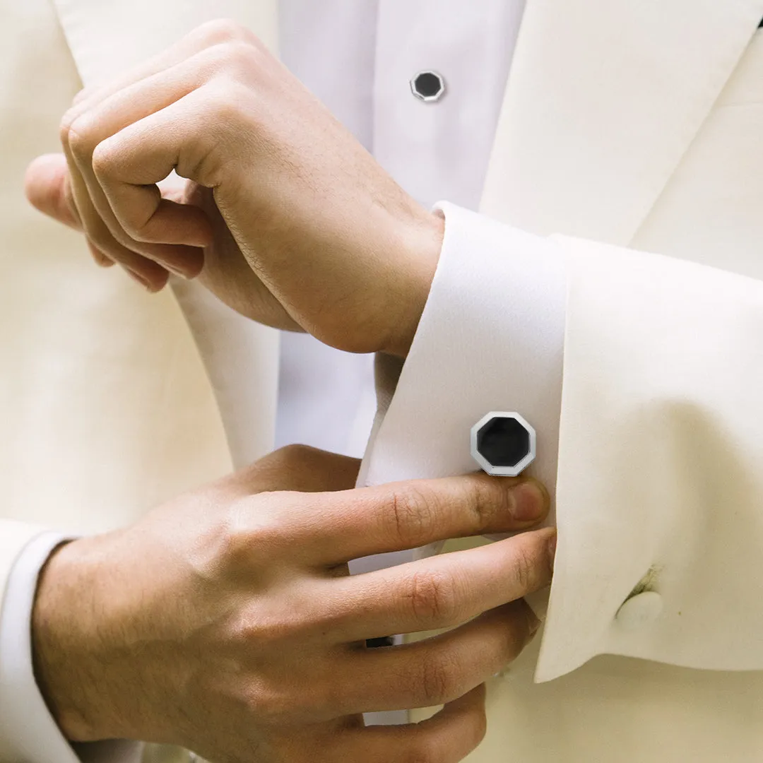 Octagon Onyx Gemstone Sterling Cufflinks & Studs