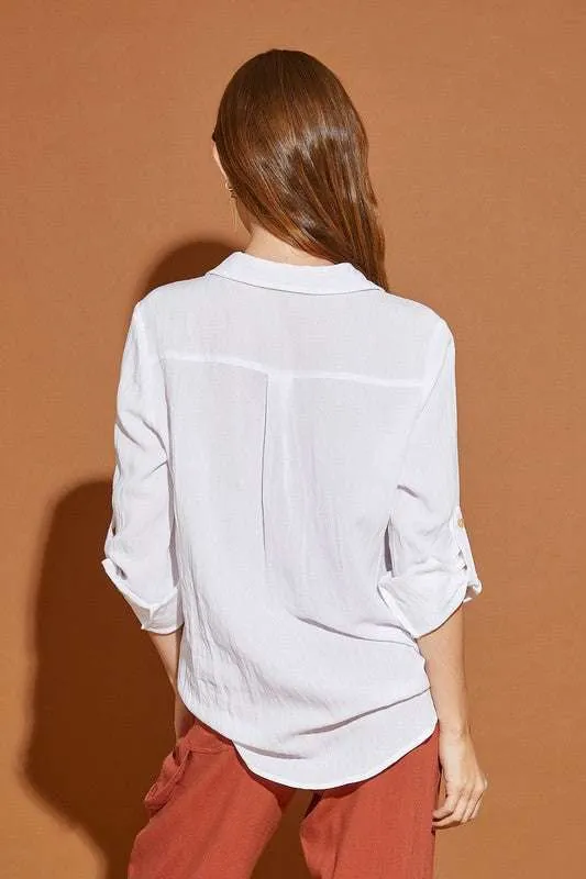 Off White V Neck Button Down Henley Shirt | Nursing Friendly