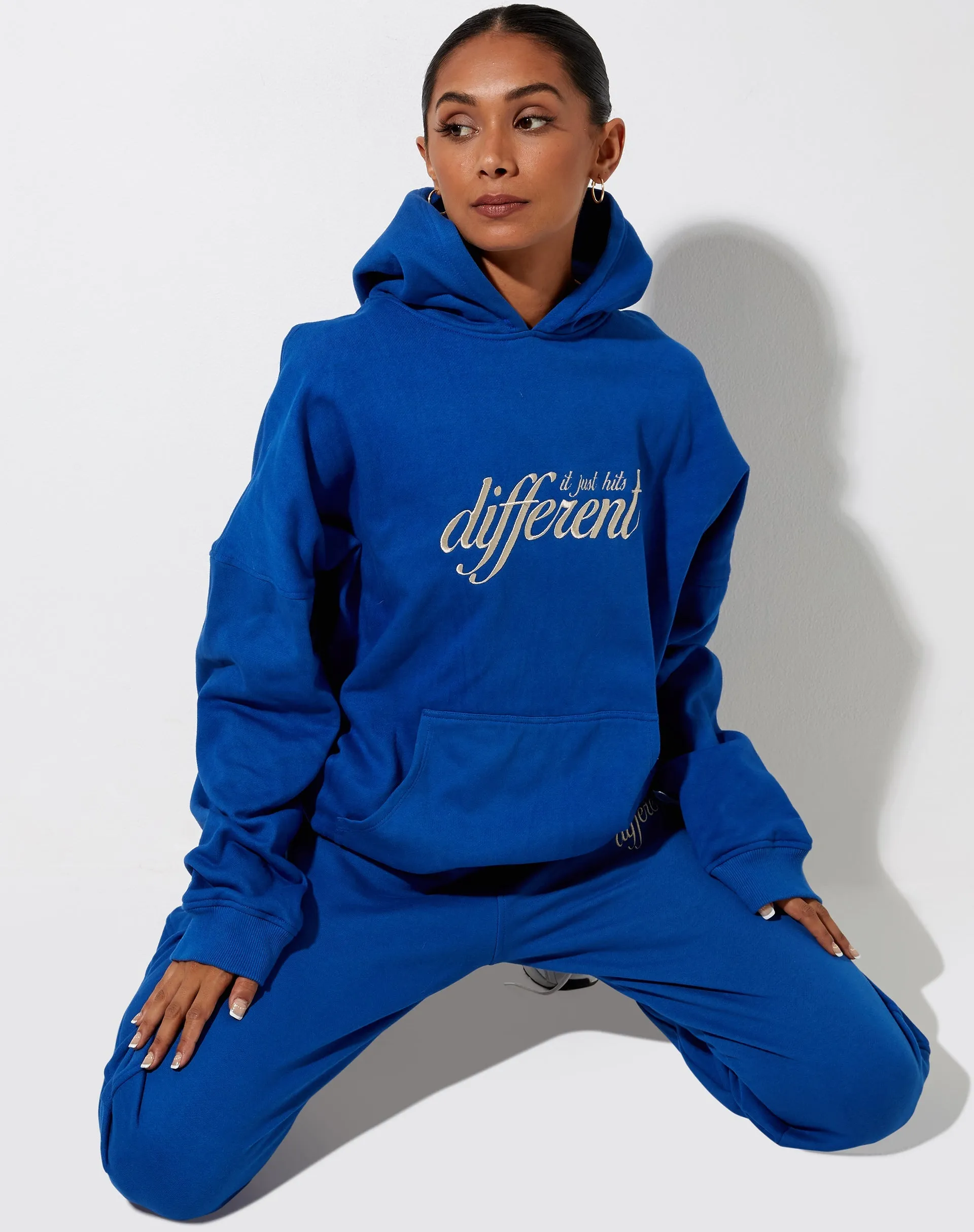 Oversize Hoodie in Cobalt It Just Hits Different Embro