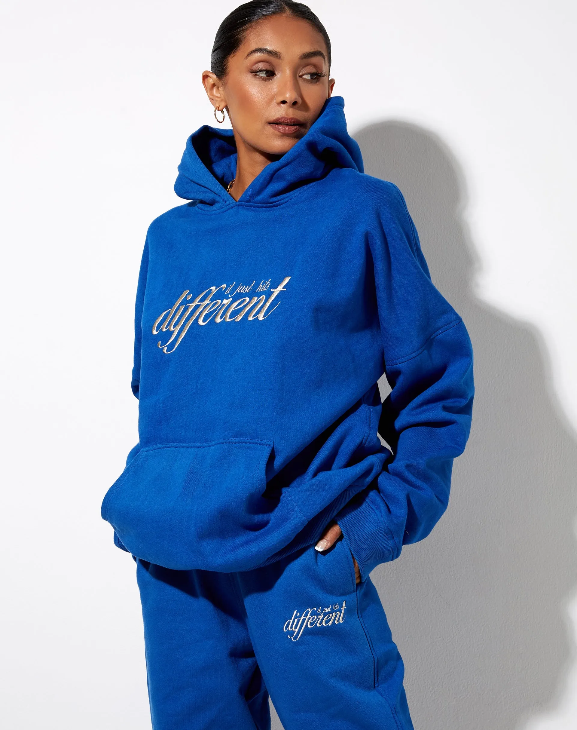 Oversize Hoodie in Cobalt It Just Hits Different Embro