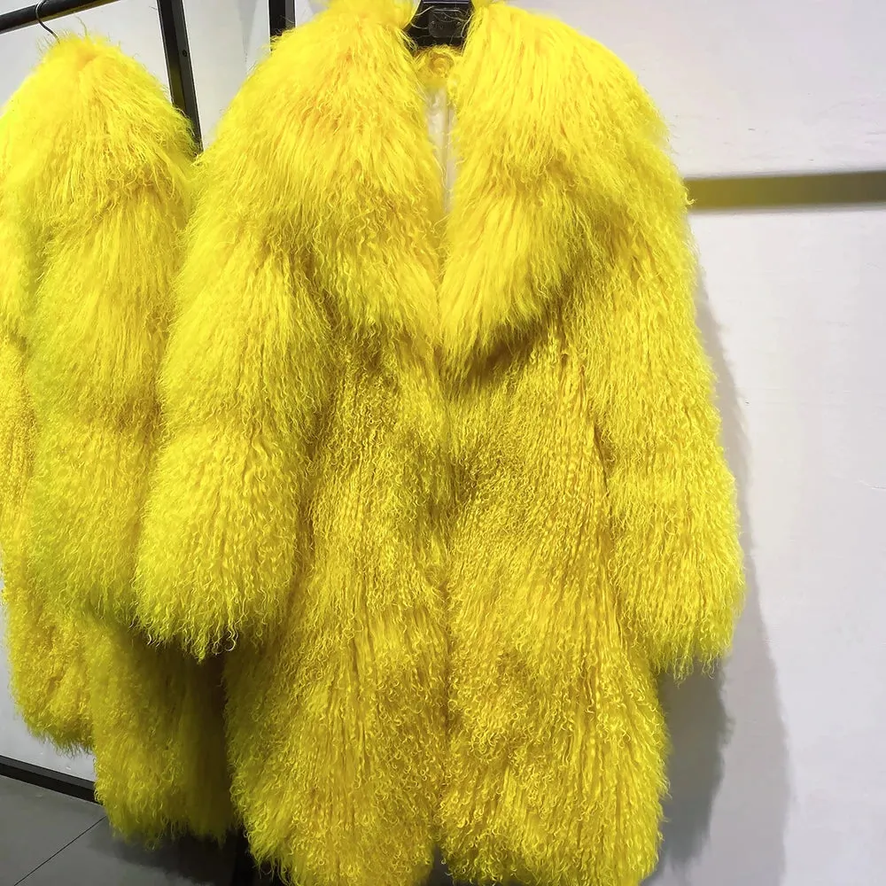 Oversized Mongolian Curly Lamb Fur Coat