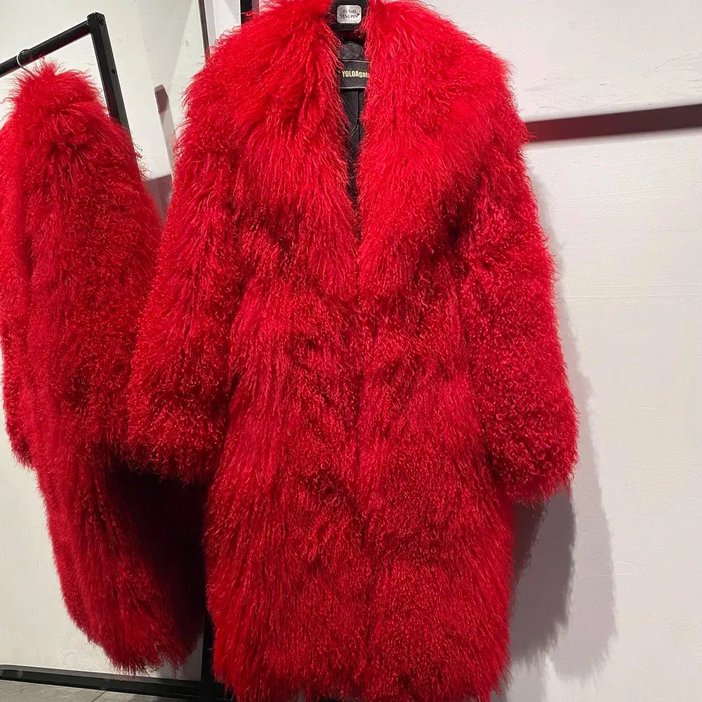 Oversized Mongolian Curly Lamb Fur Coat