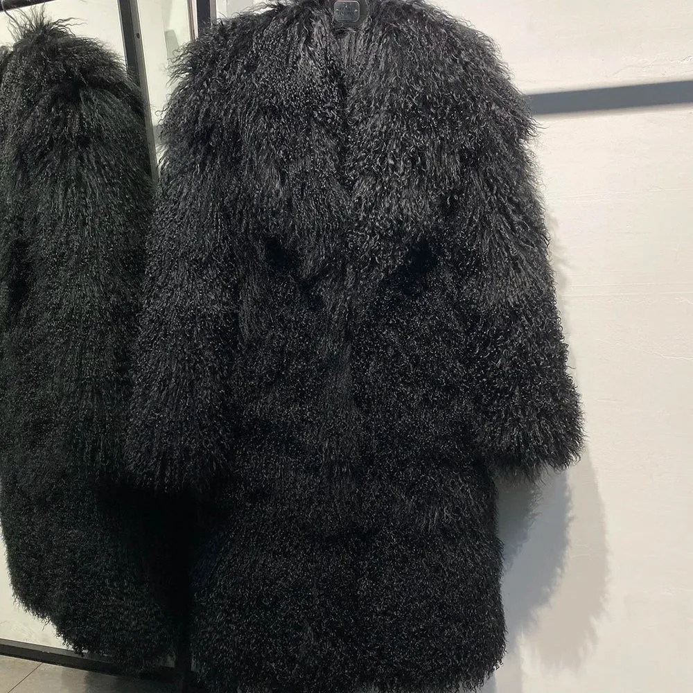 Oversized Mongolian Curly Lamb Fur Coat