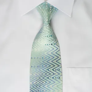 Paco Rabanne Silk Rhinestone Necktie Zigzags On Blue With Silver Sparkles