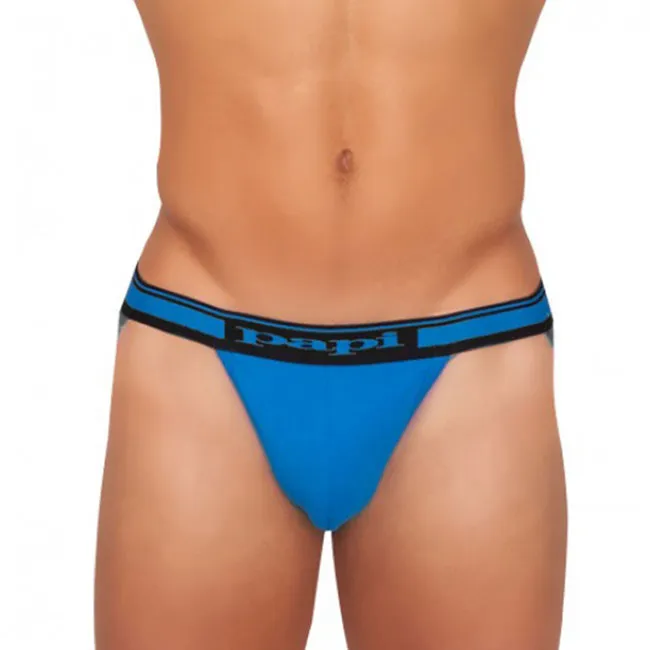 Papi [2 pack] Cotton Stretch Essentials Jock Strap Underwear Black & Blue 980910 Size L