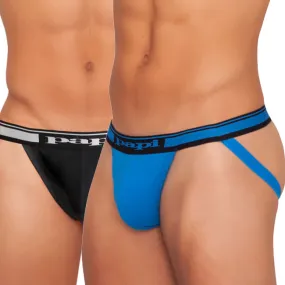 Papi [2 pack] Cotton Stretch Essentials Jock Strap Underwear Black & Blue 980910 Size L