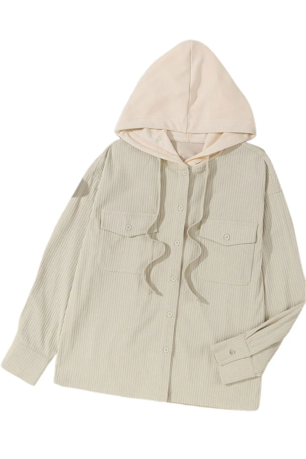 Parchment Drawstring Hooded Corduroy Shacket