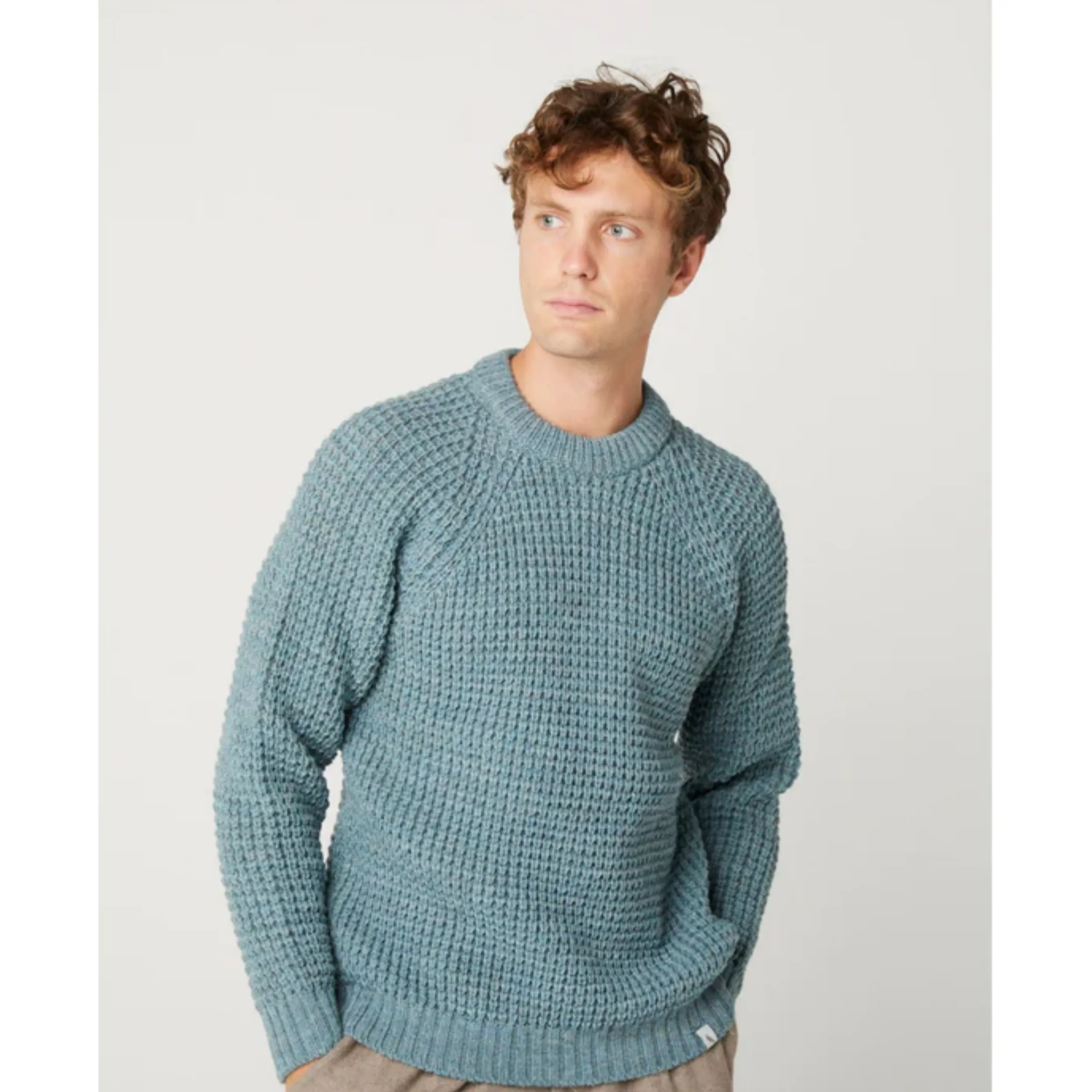 Peregrine Chunky Merino Wool Crew Neck Jumper Seafoam Made in England WJ5683