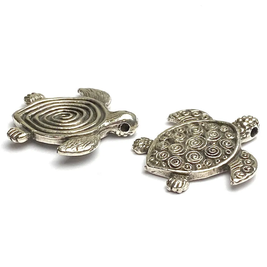 Pewter Turtle Pendant/Charm, Double-Sided, from Greece, 1-1/4" / 30mm   #L230