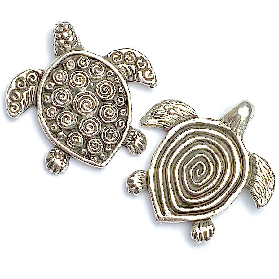 Pewter Turtle Pendant/Charm, Double-Sided, from Greece, 1-1/4" / 30mm   #L230