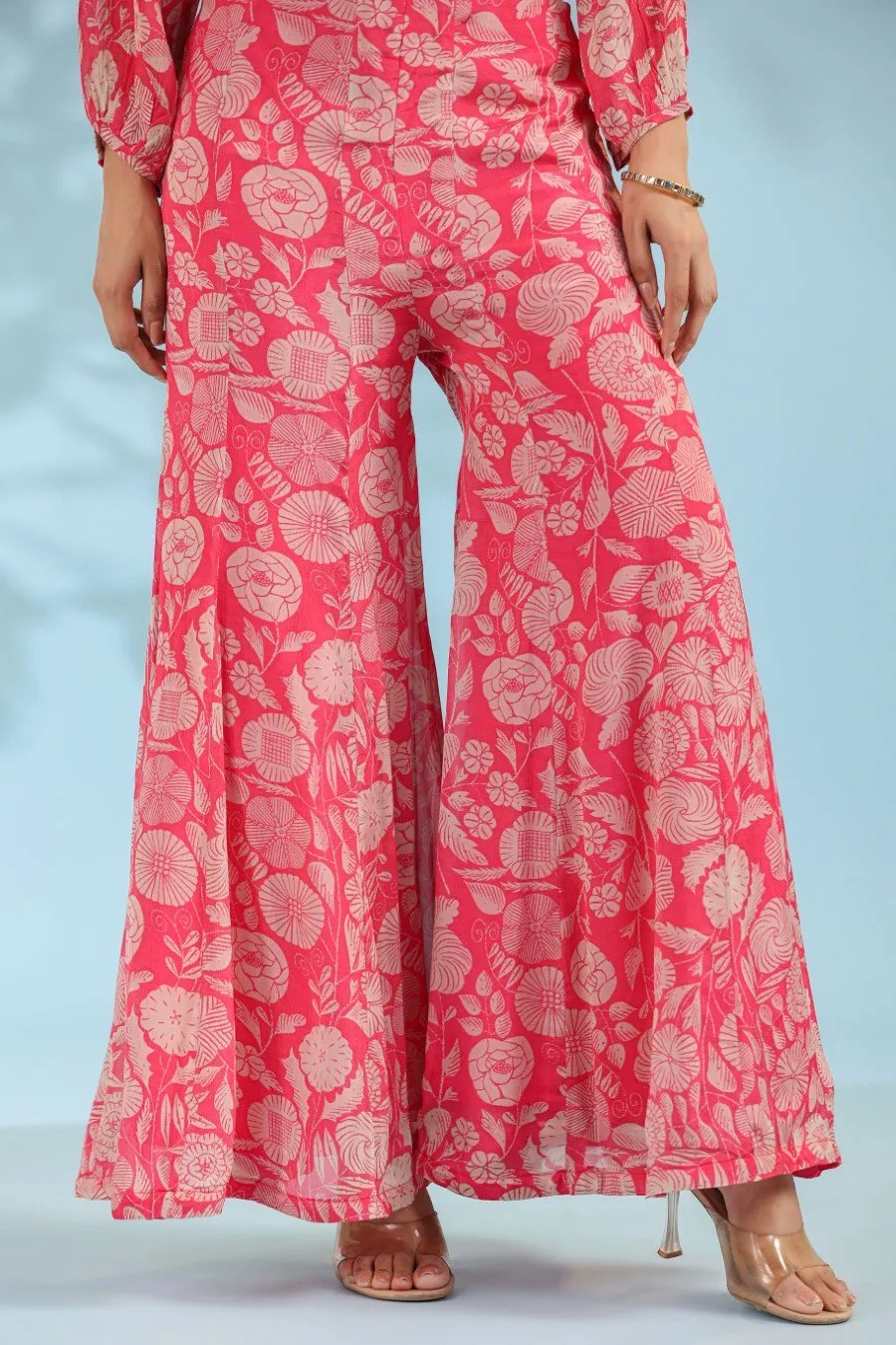 Pink Embellished & Printed Crop Top with Sharara