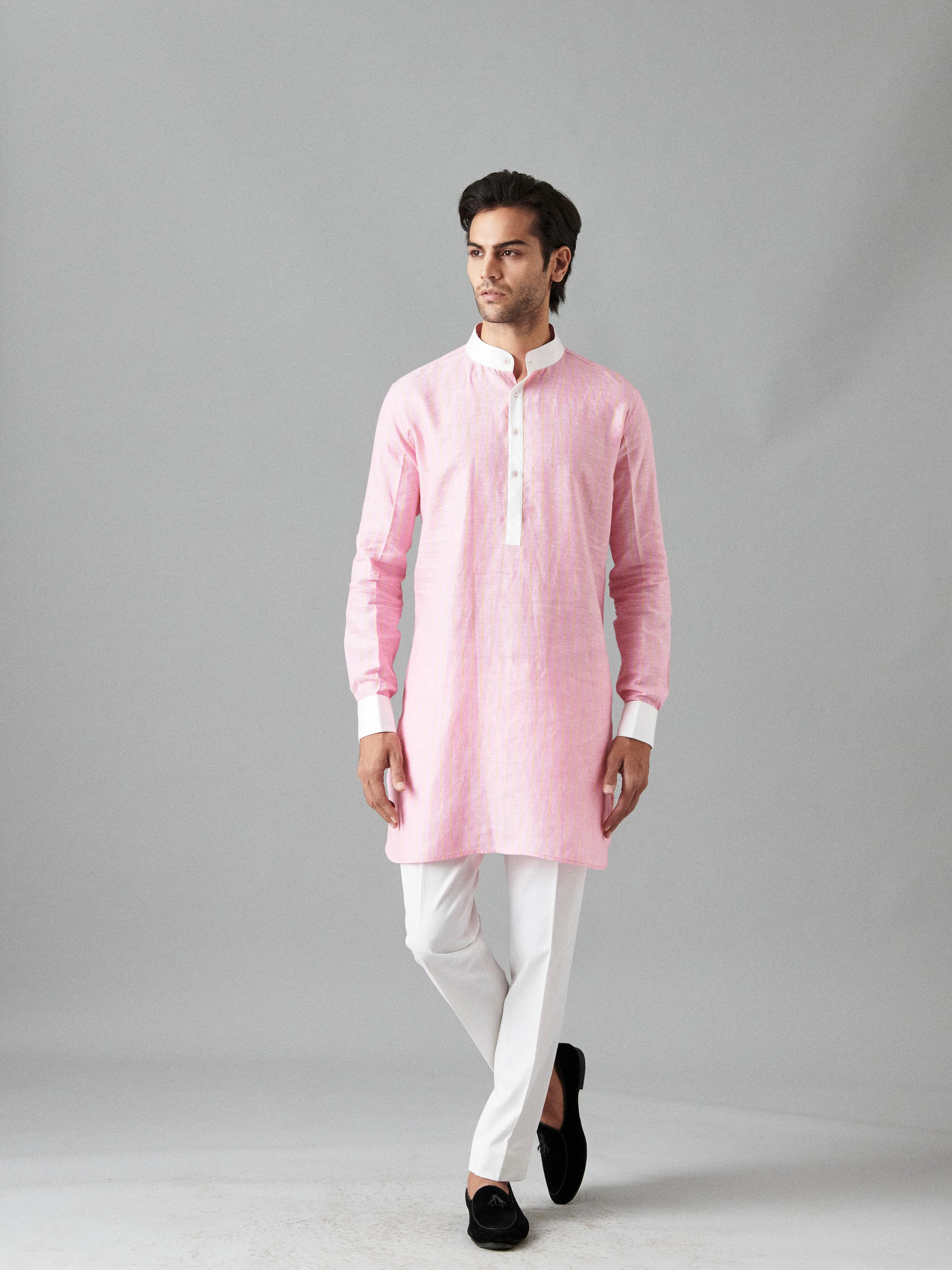 PINK PINSTRIPE SHORT KURTA