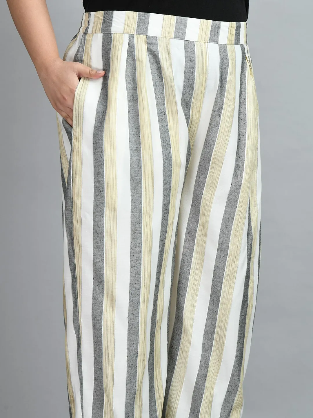 Plus Size Formal White & Grey Striped Co-ord Set