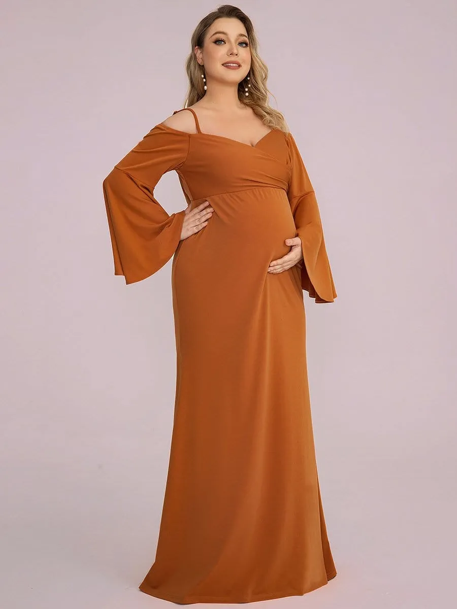 Plus Size Long Sleeve Cold Shoulder Fishtail Maternity Dress