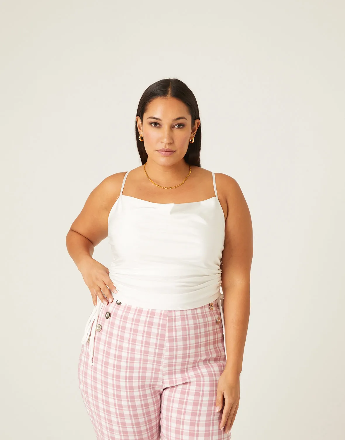 Plus Size Shiny Side Ruched Tank