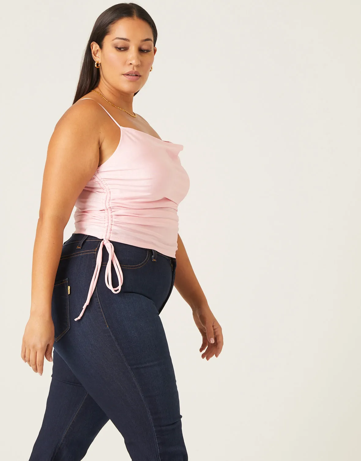 Plus Size Shiny Side Ruched Tank