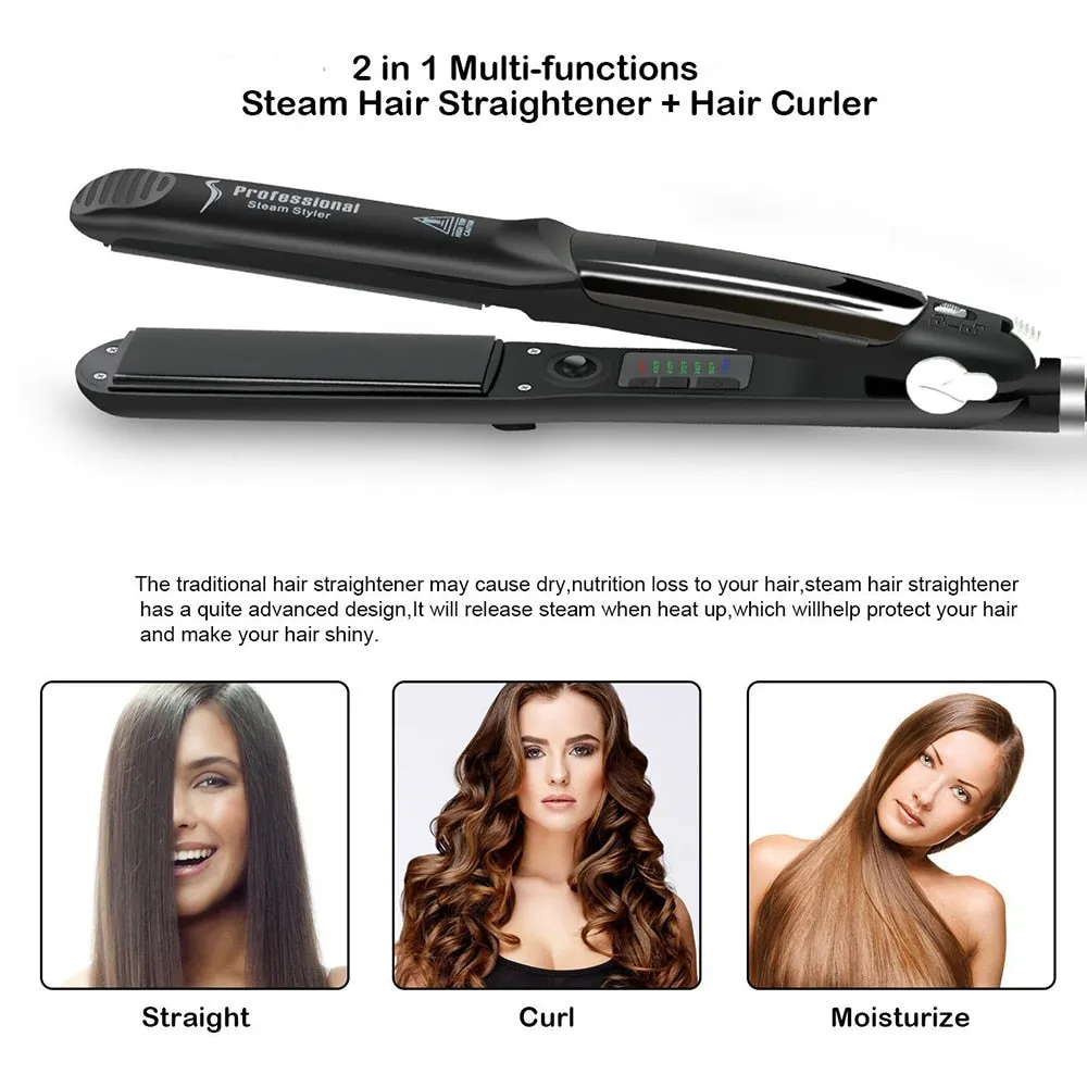 Professional Steam Hair Straightener Ceramic Vapor Hair Flat Iron Seam Hair Straightening Iron Curler Steamer Hair Styling Tool