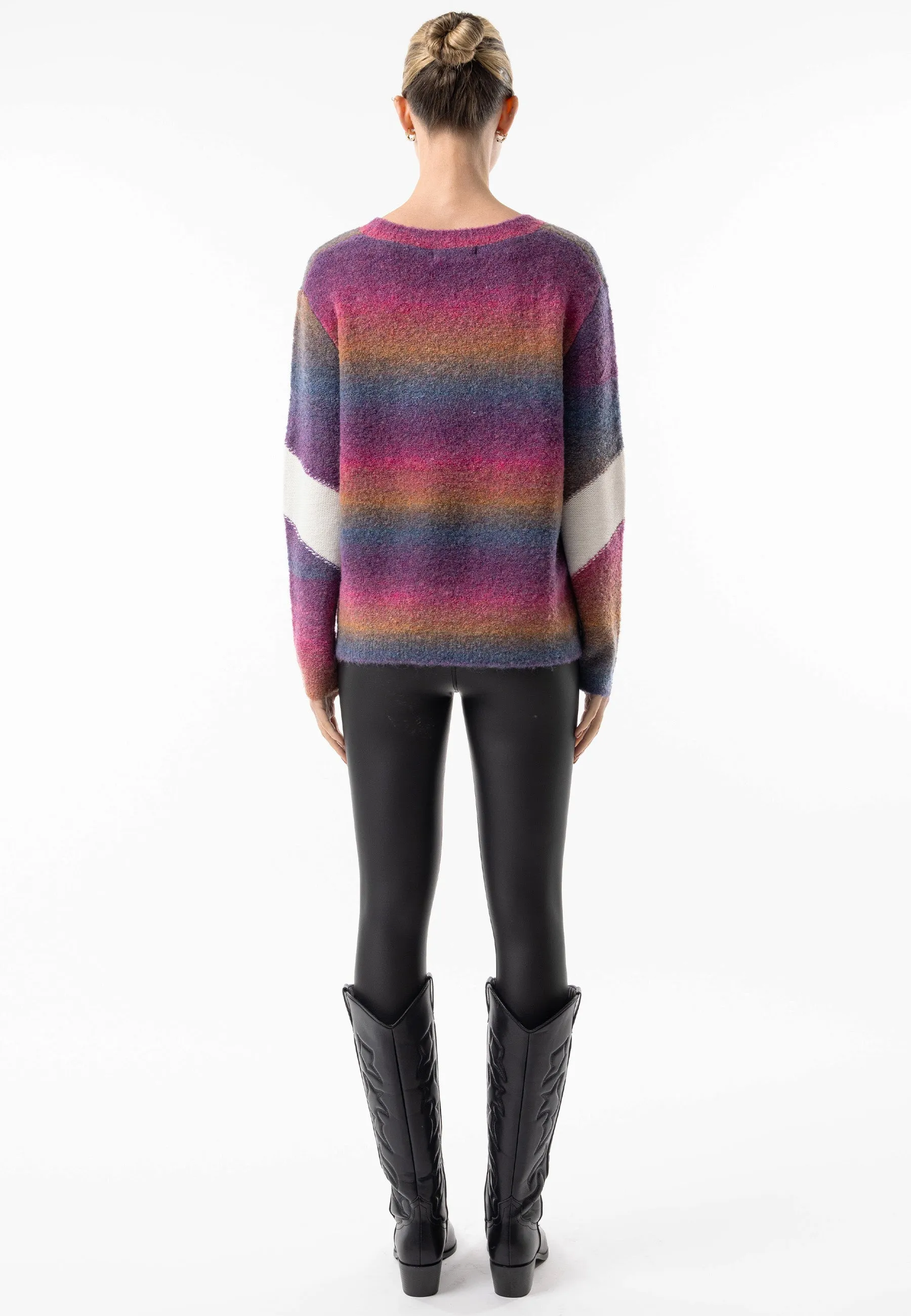 Rainbow Crew Knit Jumper with White Stripe Detail