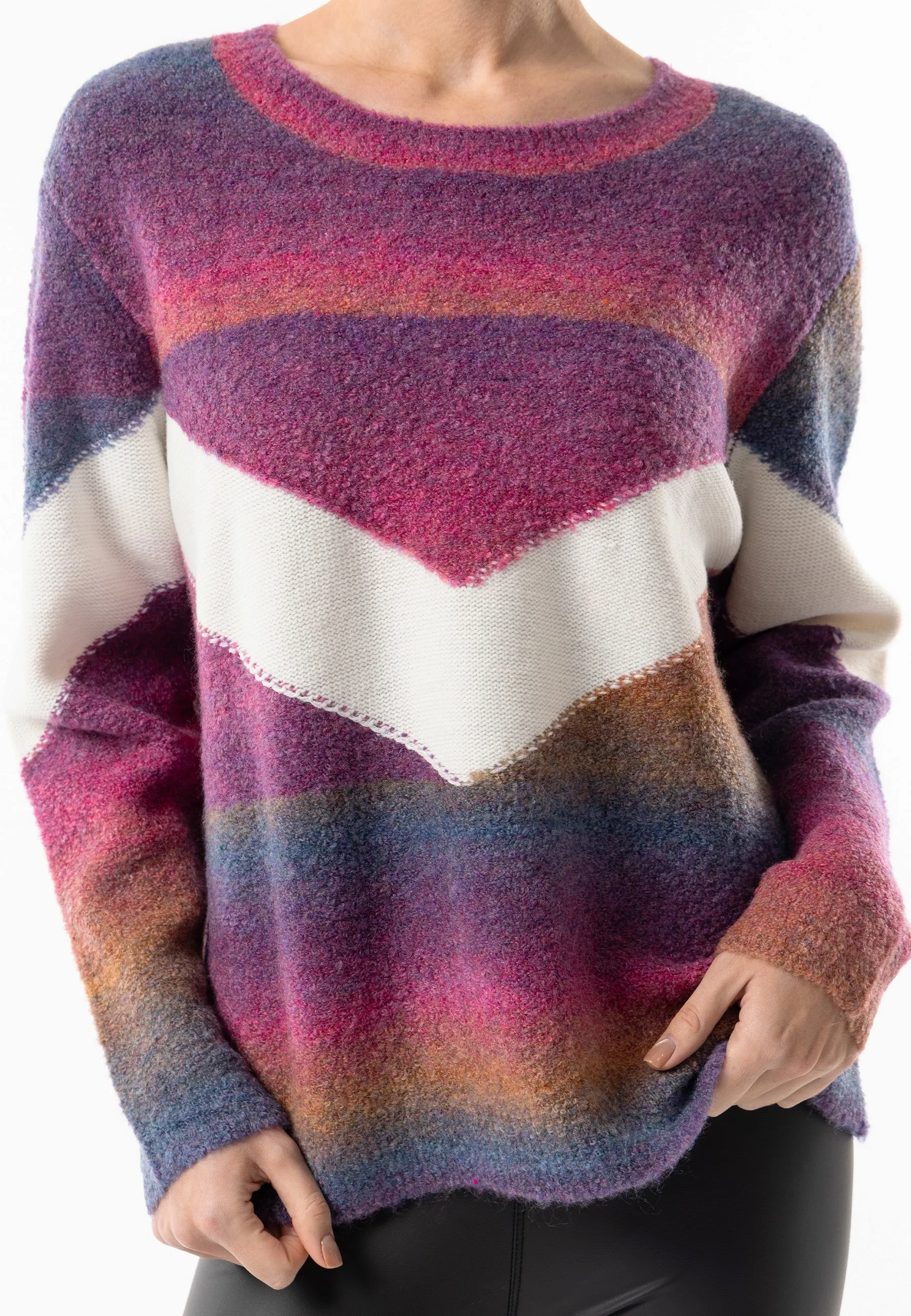 Rainbow Crew Knit Jumper with White Stripe Detail