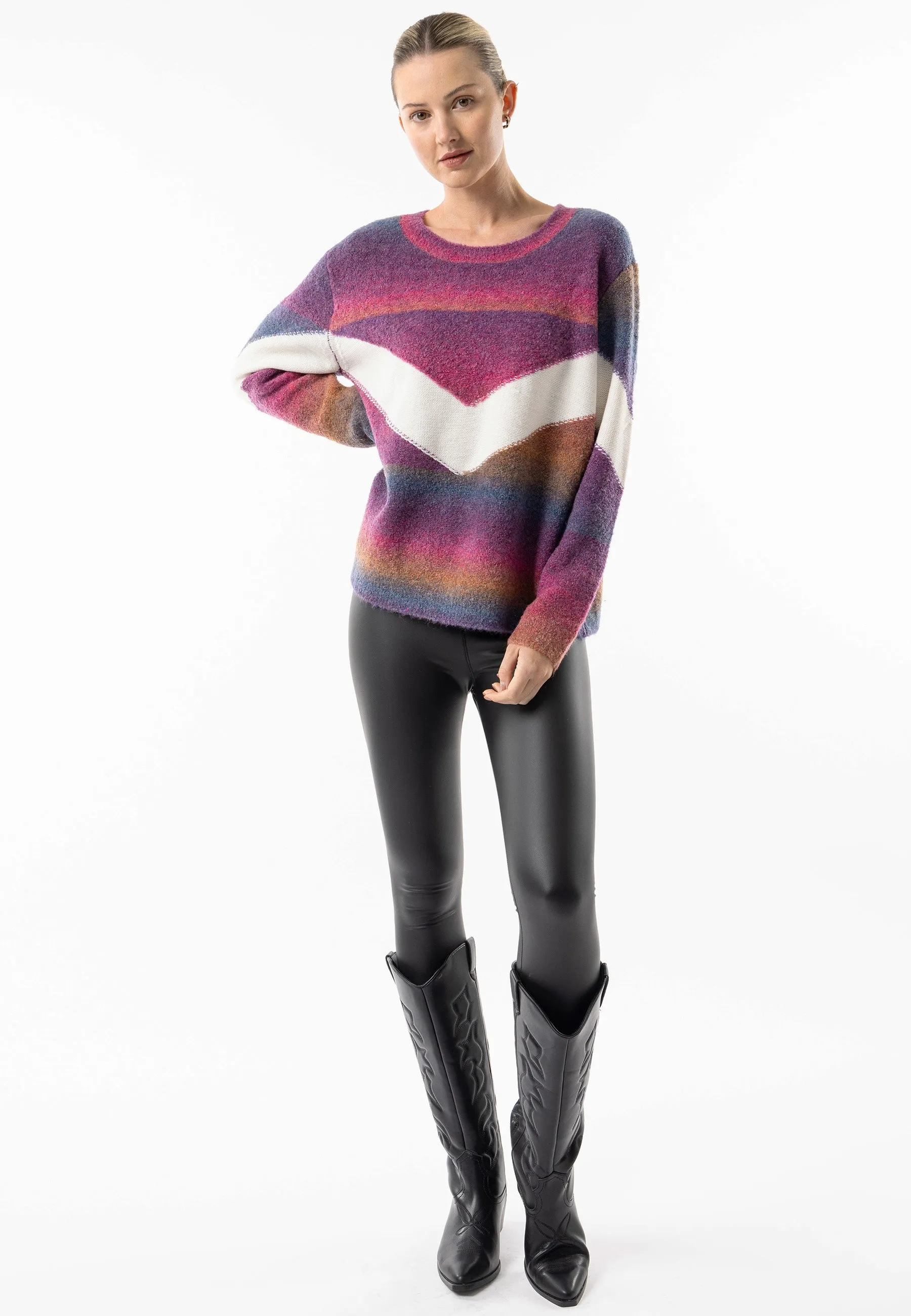 Rainbow Crew Knit Jumper with White Stripe Detail