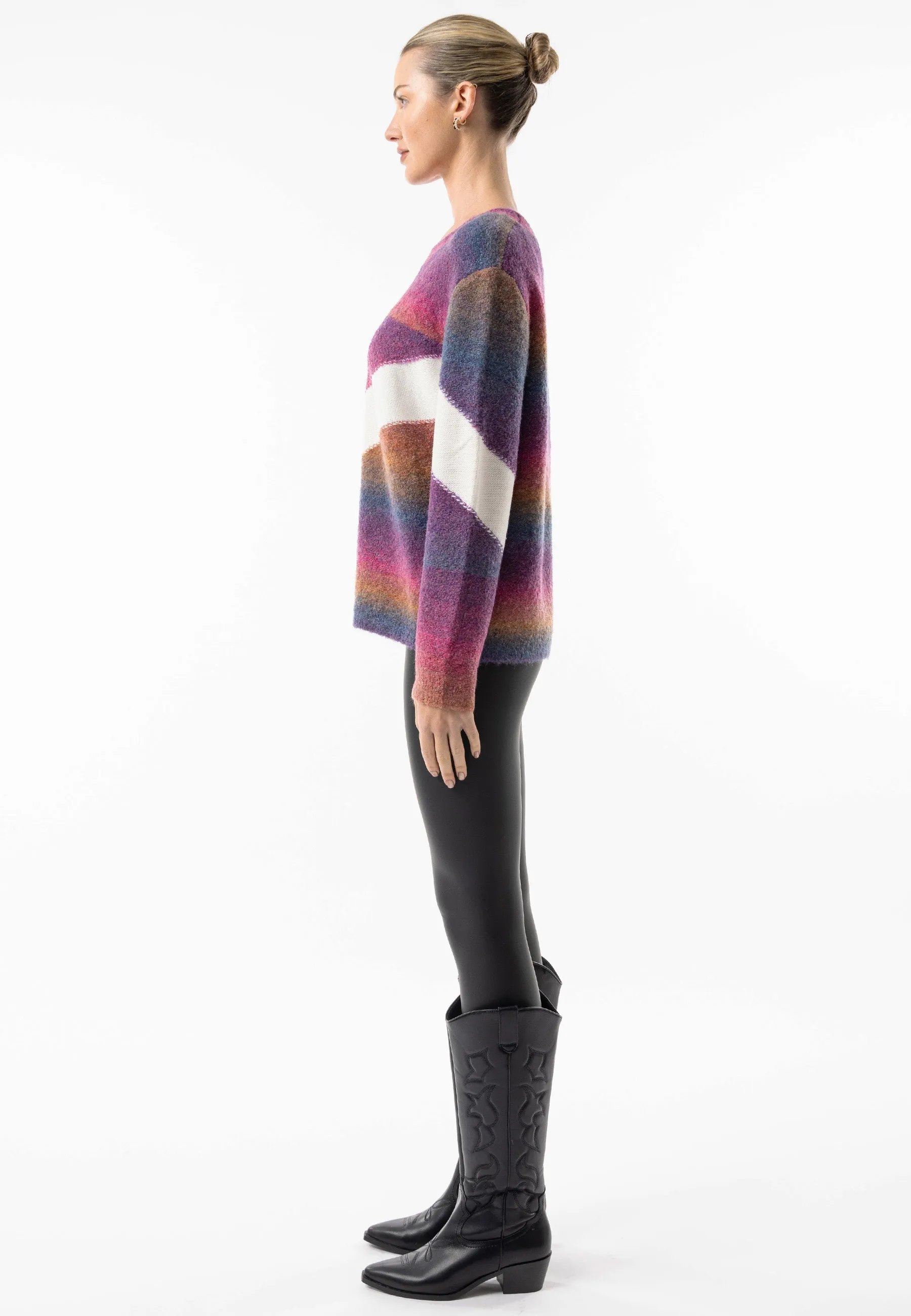 Rainbow Crew Knit Jumper with White Stripe Detail