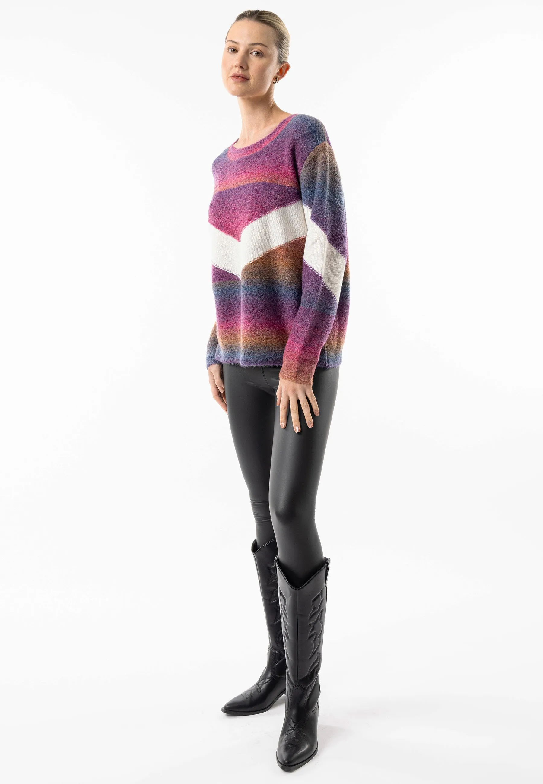 Rainbow Crew Knit Jumper with White Stripe Detail