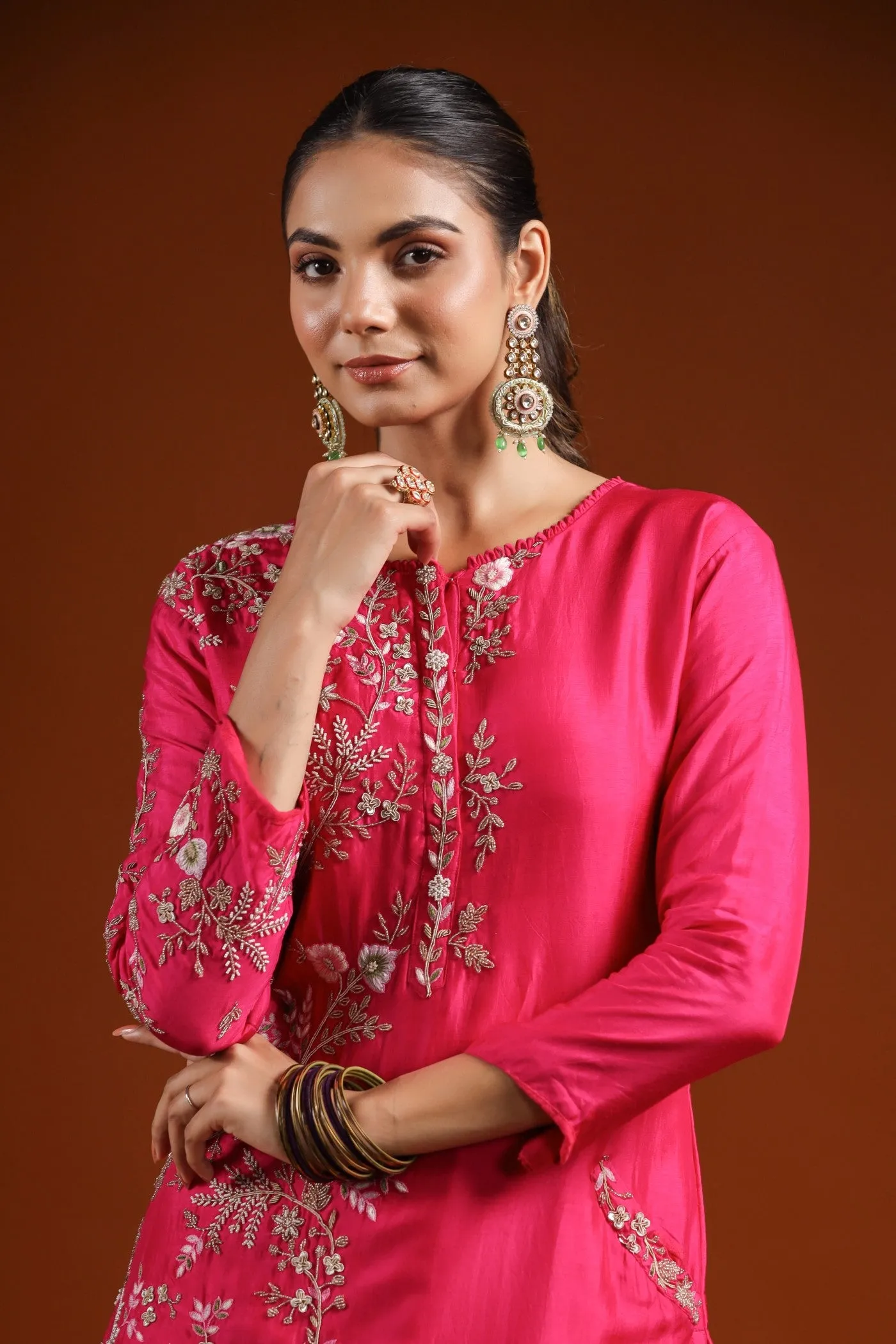 Rani Pink Embellished Kurta Set