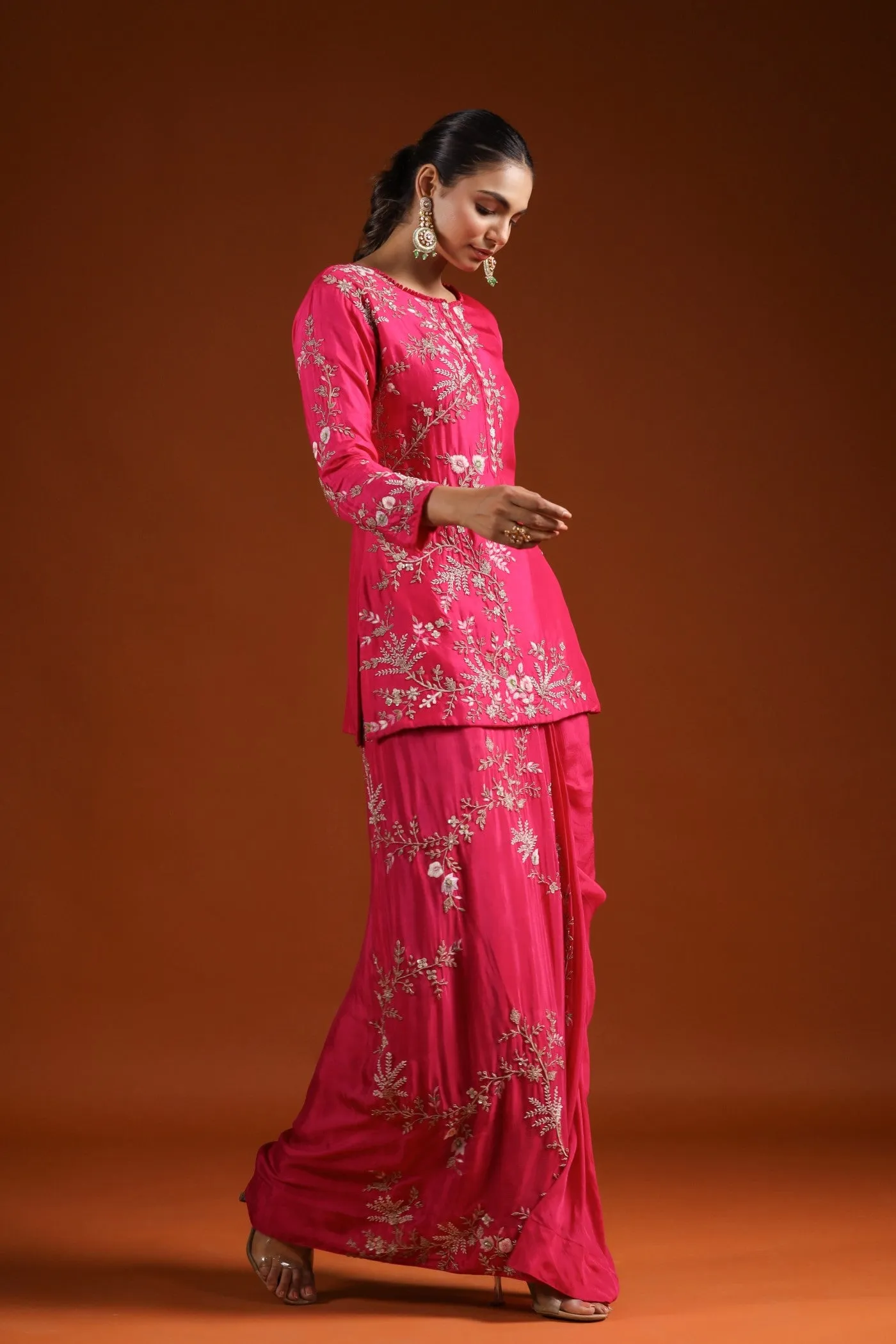 Rani Pink Embellished Kurta Set