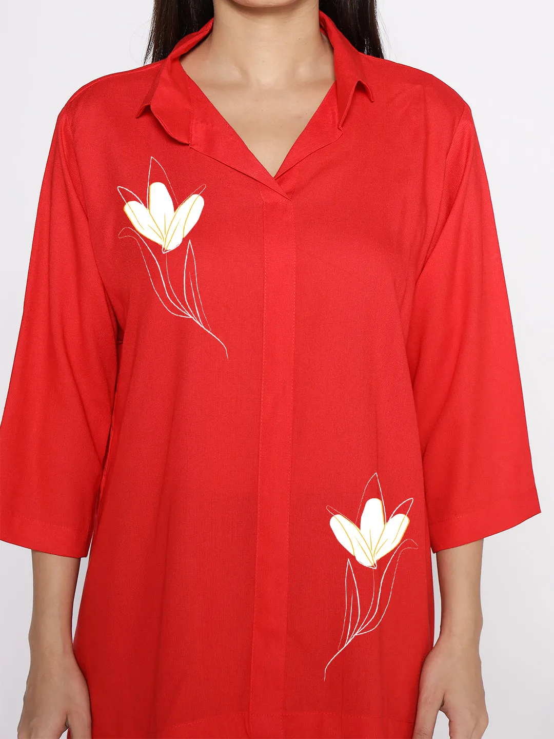 Red Rayon ShirtTop - Kardelen