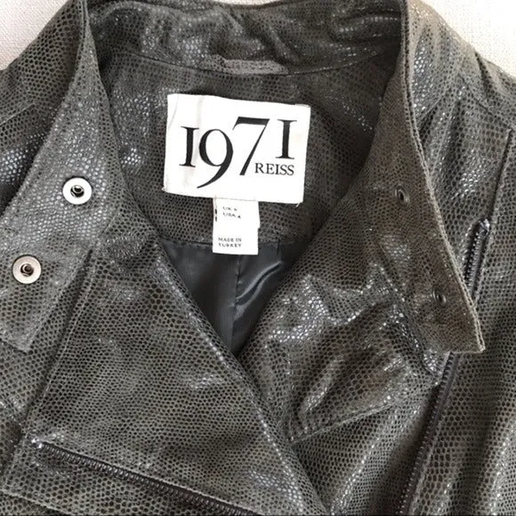 REISS 1971 Leather Asymmetrical Zippered Green Biker Moto Jacket