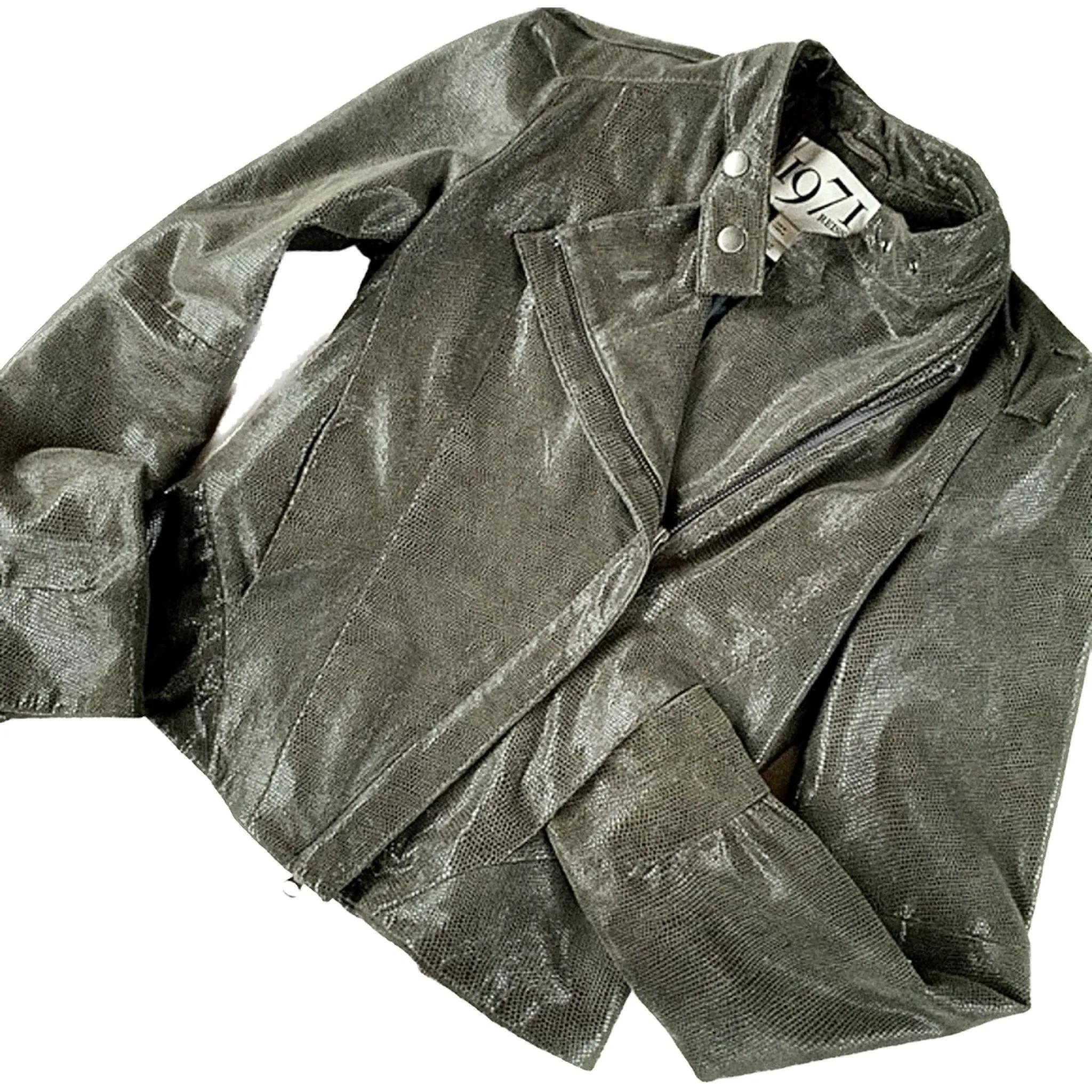 REISS 1971 Leather Asymmetrical Zippered Green Biker Moto Jacket