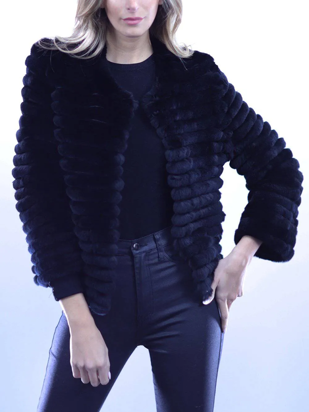 Rex Rabbit Fur Coat - Black