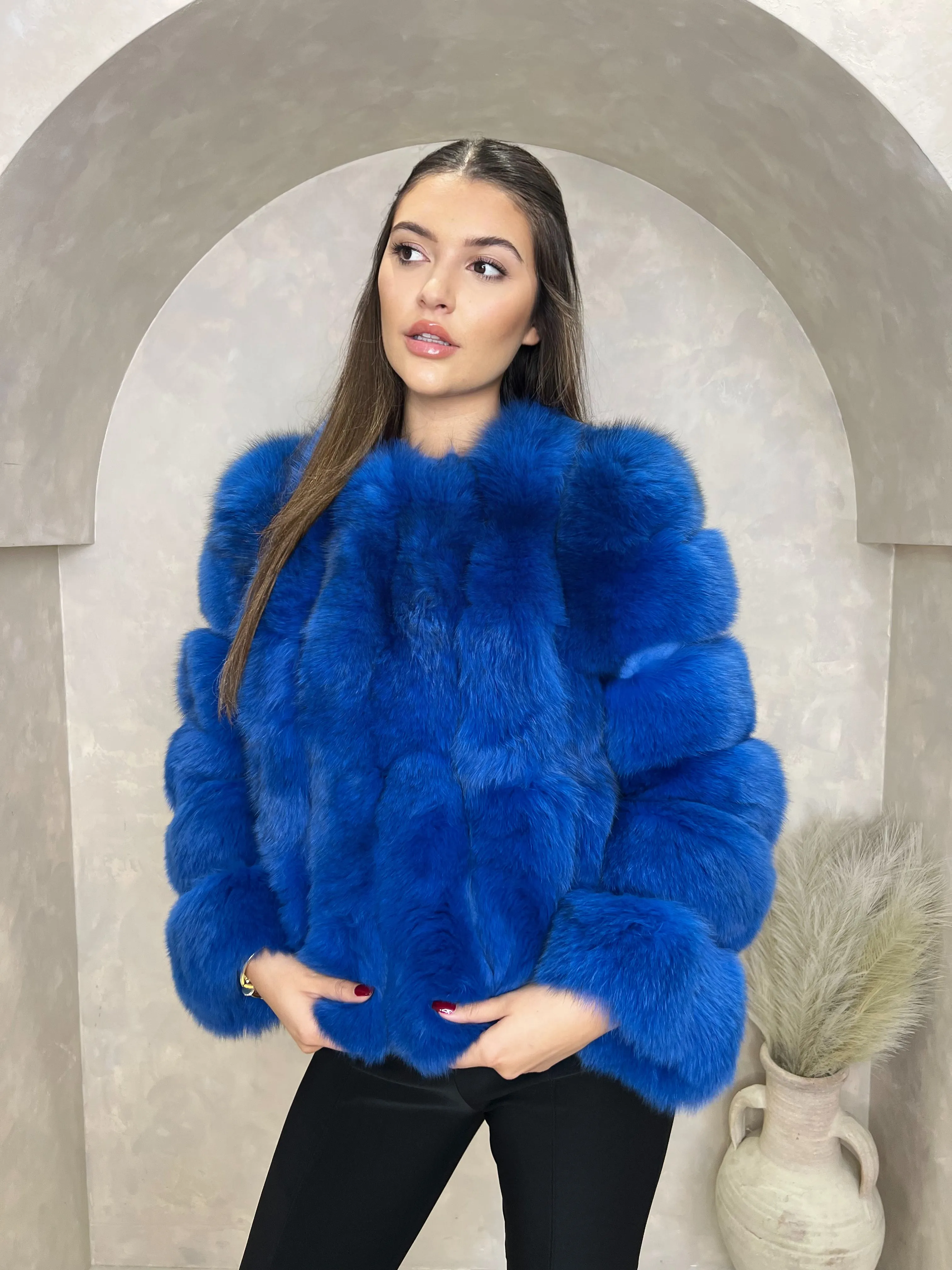 Royal Blue Luxury Fur Vertical Pelt Coat