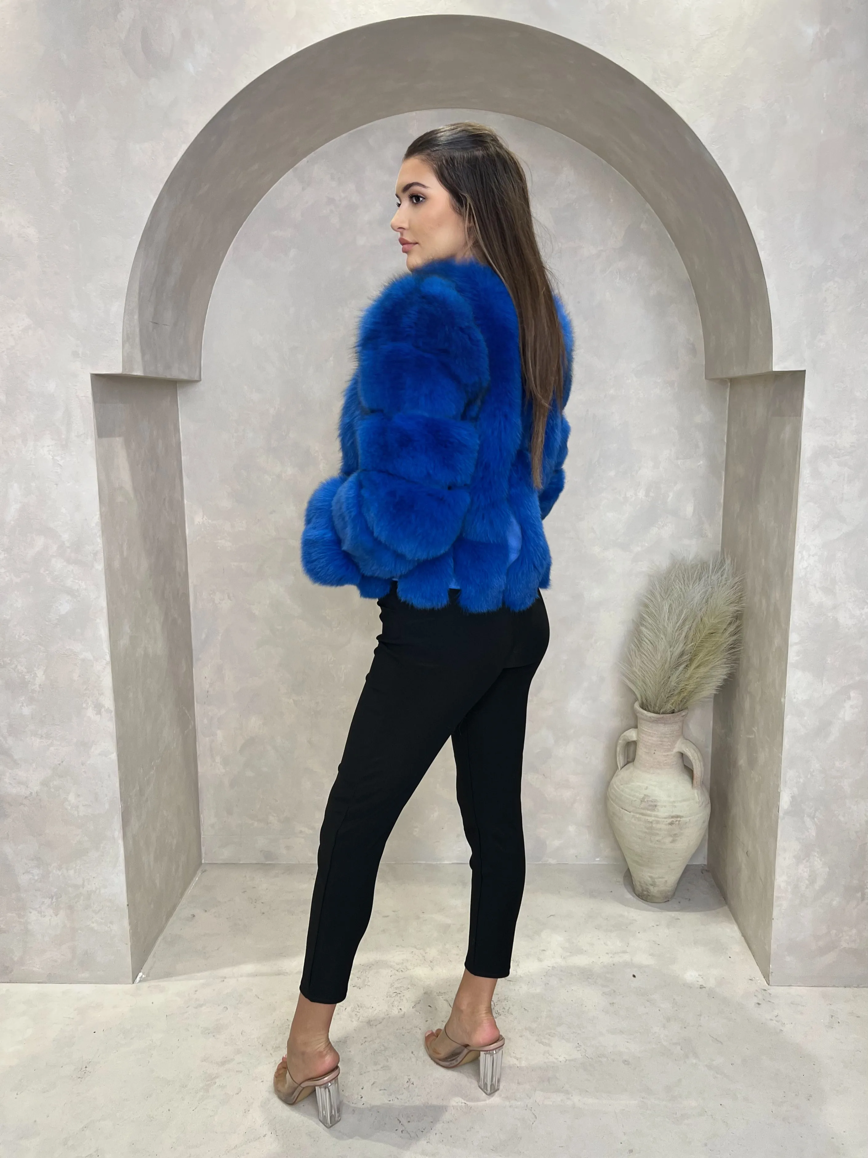 Royal Blue Luxury Fur Vertical Pelt Coat