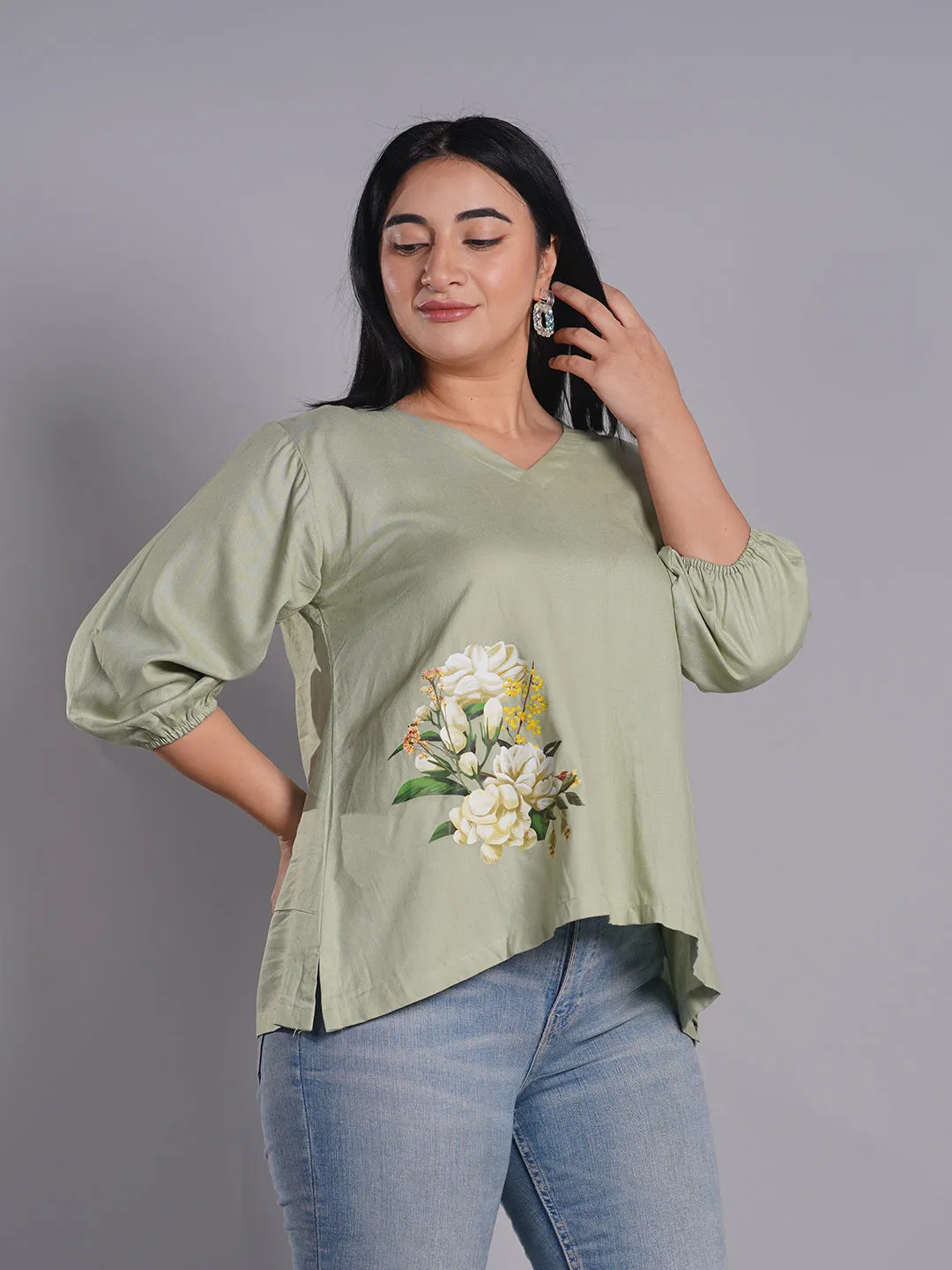 Sagegreen Rayon top - Hydrangea Harmony