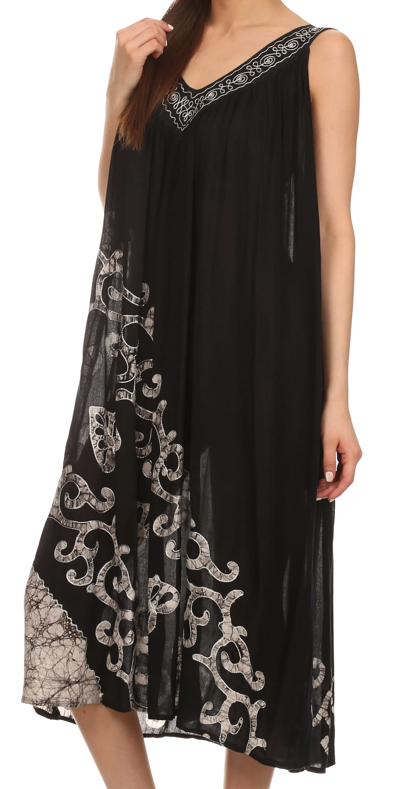 Sakkas Addilyn Embroidered Tank Top Split Neck Dress / Cover Up