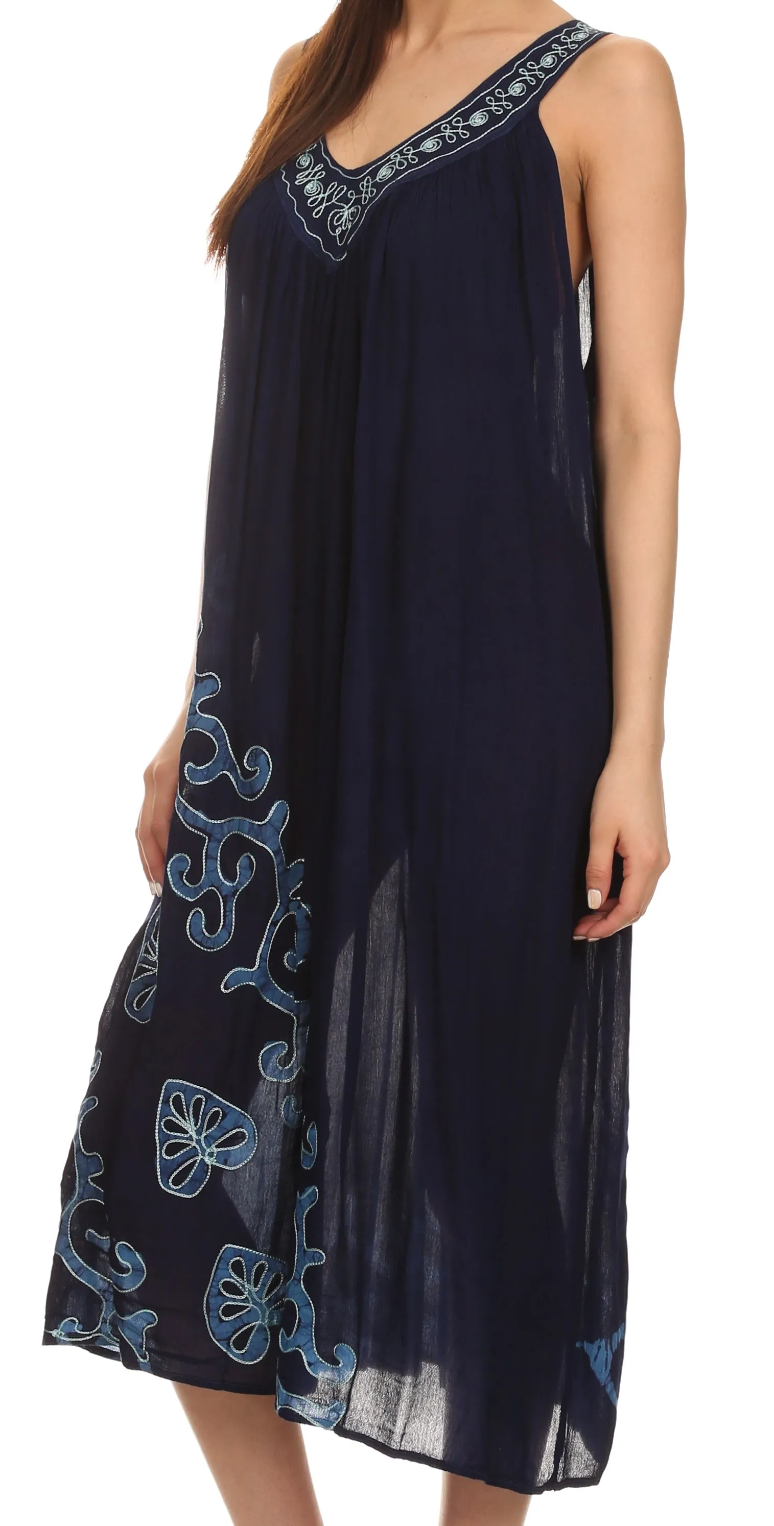 Sakkas Addilyn Embroidered Tank Top Split Neck Dress / Cover Up