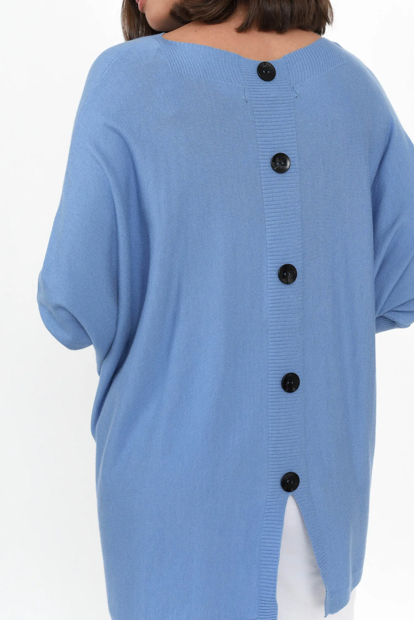 Scottie Blue Cotton Blend Button Jumper