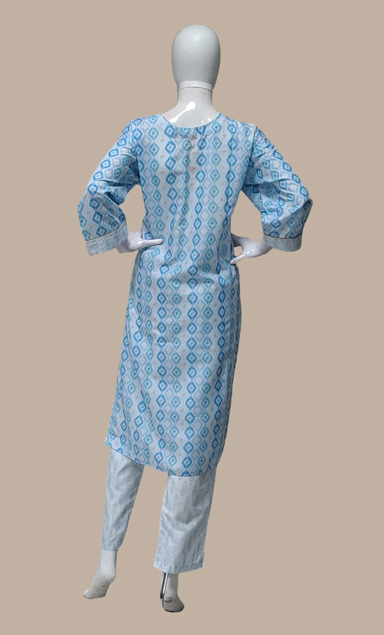 Sea Blue Printed Kurti Top & Pants