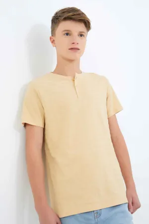 Senior Boys Beige Jacquard Henley T-Shirt