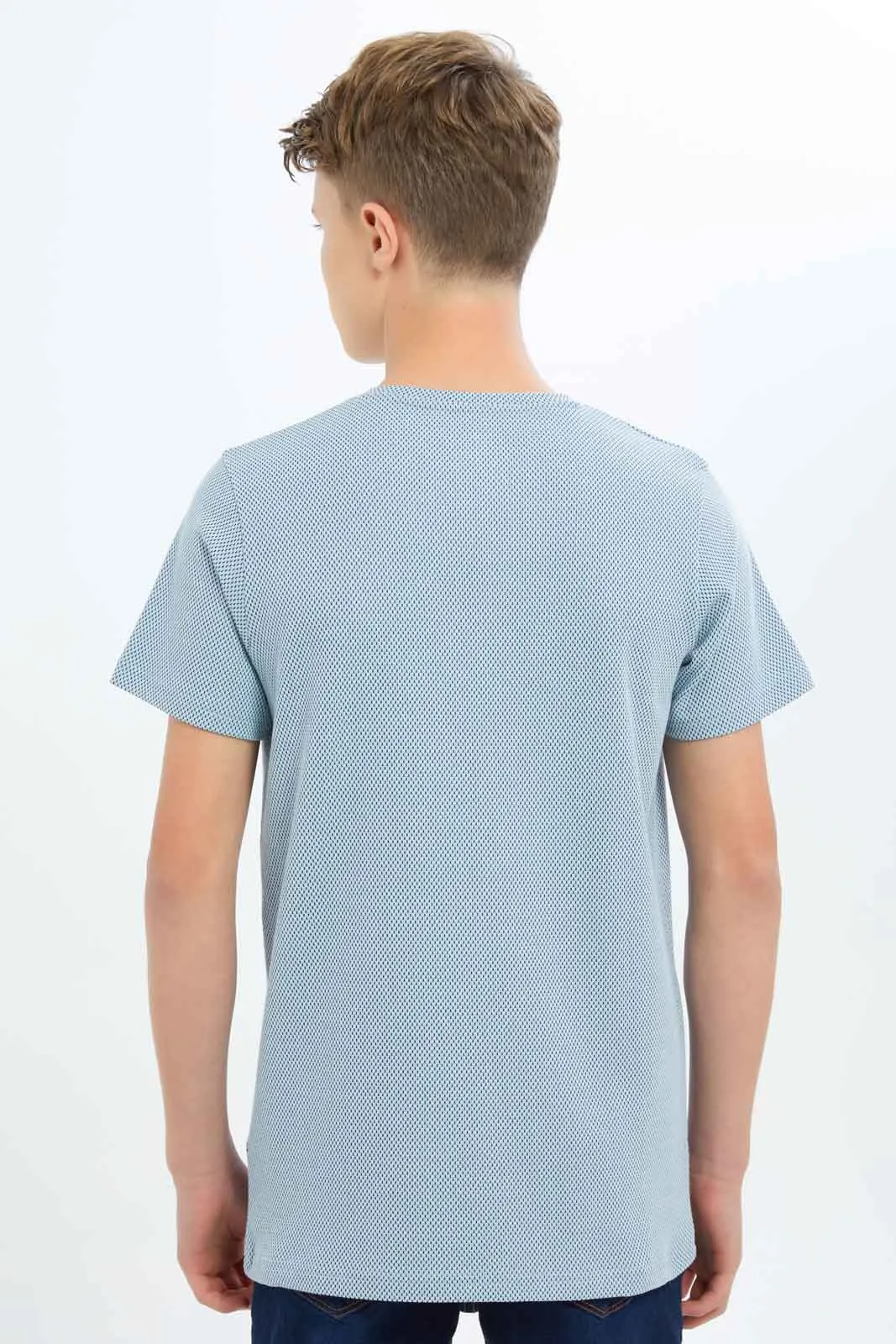 Senior Boys Blue Jacquard Henley T-Shirt