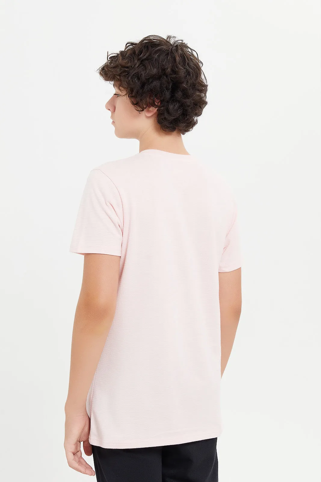 Senior Boys Coral Jacquard Henley T-Shirt