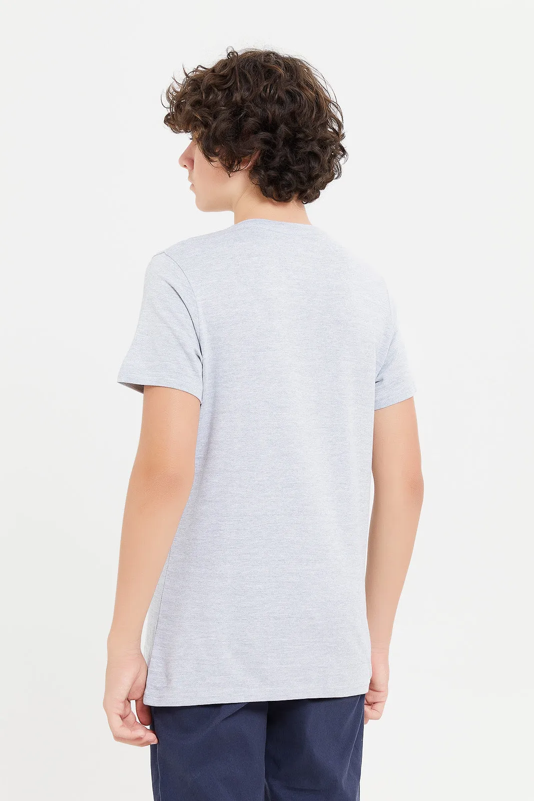 Senior Boys Grey Jacquard Henley T-Shirt